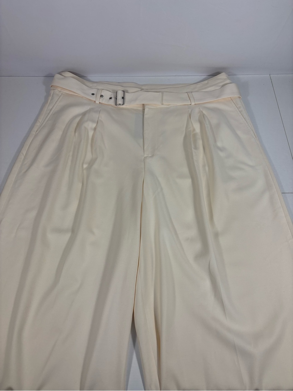 NWT J.Crew Ivory Belted Pleated Wide Leg Pants Size 18 - Picture 4 of 10